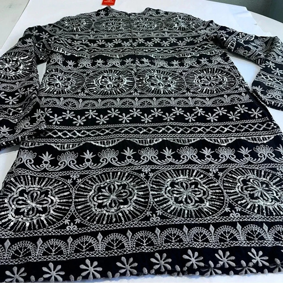 Superdry Women's 10 Shirt Casual Dress embroidered black silver mid new years - Picture 6 of 9